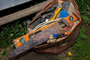 Leather bag with hand tools