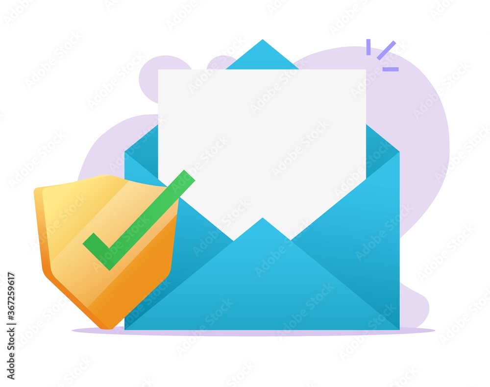 Poster email document secure shield icon on electronic mail blank empty file, digital protection symbol vec