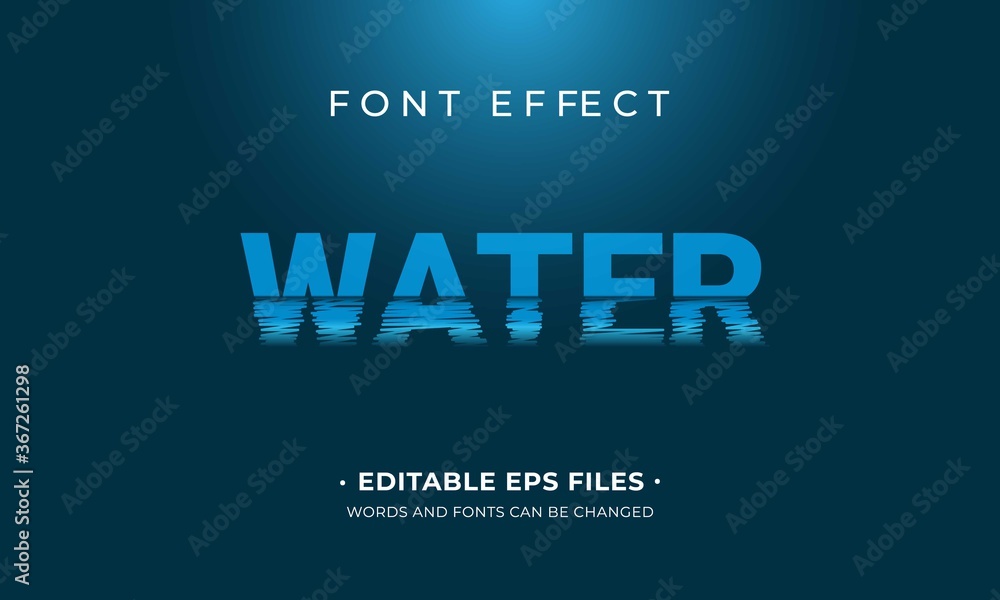Fototapete water font effect. font effect with reflection of water vector design