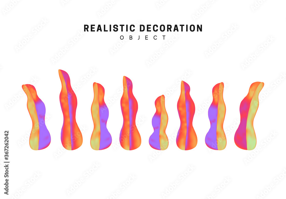 Poster set of leaves, leaf with gradient holographic color of holograms. decorative design elements. realis