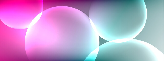 Vector abstract background liquid bubble circles on fluid gradient with shadows and light effects. Shiny design templates for text