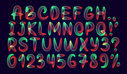 Fluid colored letter. Alphabet font of melting liquid. multicolored light neon font. Design 3d sign isolated on black background.