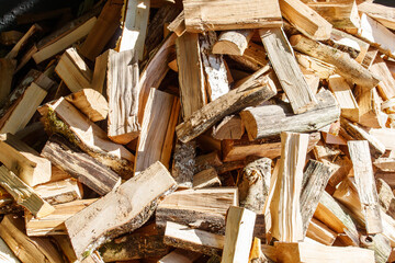 large pile of birch firewood