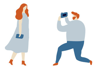 Couple Flat Vector. Ptotographer and model