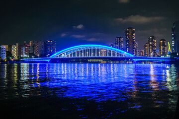 東京 隅田川と永代橋の夜景