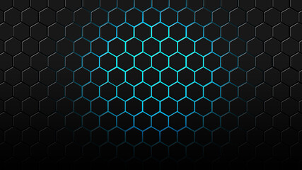 Futuristic glowing hexagonal background design with blue light. Perfect for template, background, thumbnail, etc