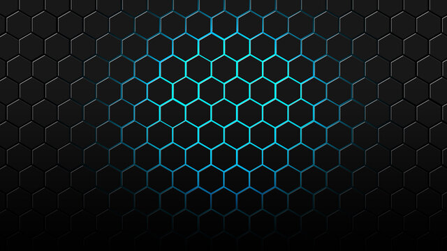 Futuristic glowing hexagonal background design with blue light. Perfect for template, background, thumbnail, etc
