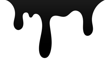 Drip paint. Ink stain. Drop melt liquid isolated on white background. Splash of chocolate, oil, blood. Black graffiti. Splatter syrup, candy sauce, caramel. Color easy to edit. Vector illustration