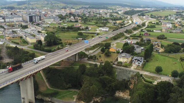 Bridge in the coast of Galicia,Spain. Aerial Drone Video