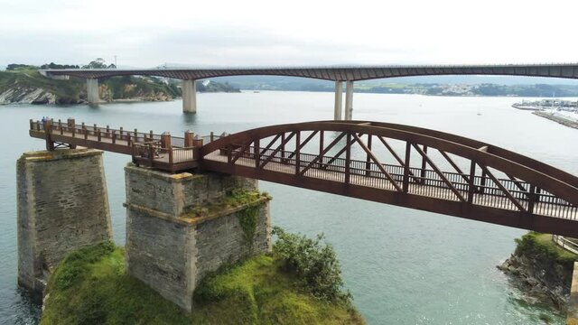 Bridge in the coast of Galicia,Spain. Aerial Drone Video