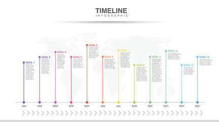 Year planner, 12 months, 1 year, Timeline infographics design vector and Presentation business can be used for Business concept with 12 options, steps or processes, goal - obrazy, fototapety, plakaty