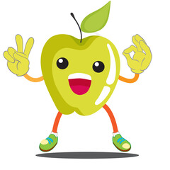 cute green apple cartoon mascot character cool expression