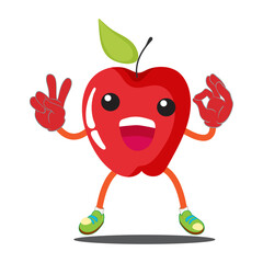 cute red apple cartoon mascot character cool expression