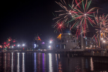 New year celebration with various fireworks