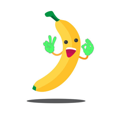 cute banana cartoon mascot character cool expression with thumb OK and SMILE
