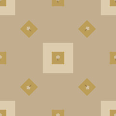 Seamless pattern in minimalism. Vector illustration for decorative texture design. Squares with flowers and light abstract elements are randomly scattered over brown background