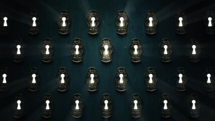  ( 3D Rendering, illustration ) light shining through a mysterious keyhole