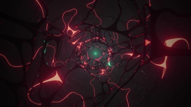 abstract sci-fi tunnel with cartoony light
fly through a psychedelic corridor with pink anime-style light
in an endless loop
foggy tunnel with a green light in the end.
 4k animation