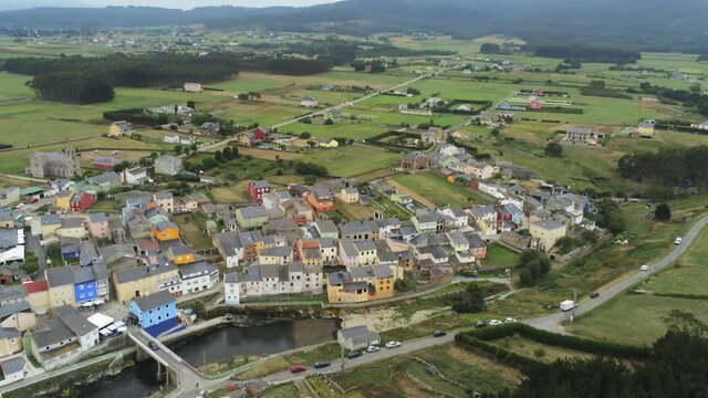 Beautiful fisher village in Galicia,Spain. Aerial Drone Footage