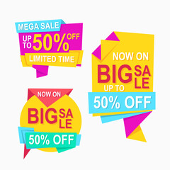 abstract flat origami set of colorful sale labels and price tag promotion design