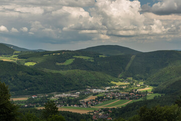 Fototapeta na wymiar View for valley near Semmering village in Austria mountains