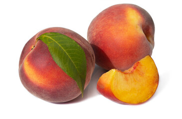 Fototapeta na wymiar Juicy ripe peachs isolated on white background