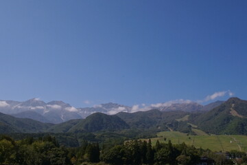the landscape with mountains of Japan alps