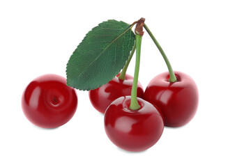 Sweet red juicy cherries isolated on white