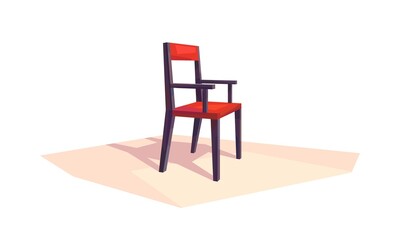 low poly red chair with armrests, room interior, isolated furniture, vector, illustration