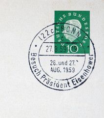 vintage retro gestempelt used briefmarke stamp alt old frankiert besuch präsident eisenhover bonn...