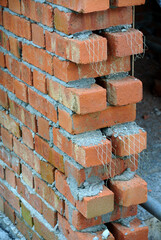 Clay brick at the construction site. Only clay bricks that have been approved and passed the inspection are used.