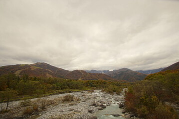 mountain landscape with clouds in Japanese alps