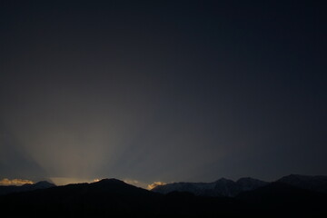 autumn landscape with snow covered mountains in Japanese alps
