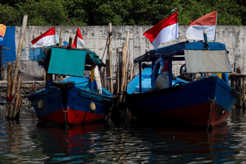Fototapeta na wymiar Indonesian-flagged fishing boats