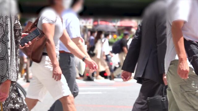 東京　新宿　2020年7月26日 4連休　GO TO トラベル期間　雑踏街並　コロナ　スロー8倍速