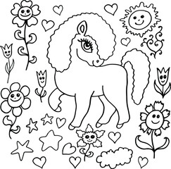 hand drawn vector illustration of a cartoon unicorn