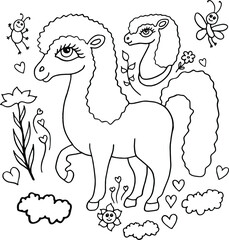 hand drawn vector illustration of a cartoon unicorn
