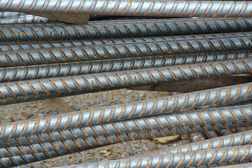MALACCA, MALAYSIA -NOVEMBER 05, 2015: Stack of steel reinforcement bar placed at the open space in construction site.  
