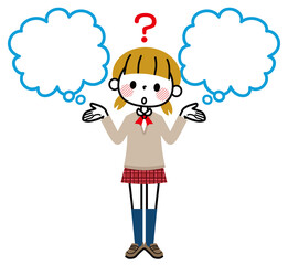 女子学生　選択　吹き出し　疑問