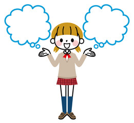 女子学生　選択　吹き出し　笑顔