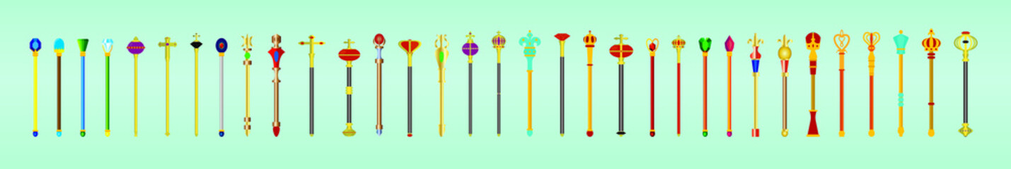 set of scepter. symbol of monarchy isolated on tosca background
