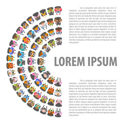 People, men, women, children sit in chairs in the audience. Top view. Space for your text.