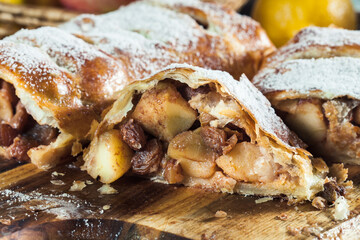 Traditional puff pastry strudel with apple