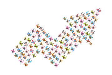 A group of people in the shape of an arrow. Top view. Crowded people vector arrow symbol. View from above. Way to success business concept. 