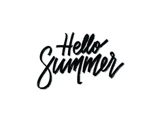 hello summer. Hand written lettering isolated on white background.Vector template for poster, social network, banner, cards.