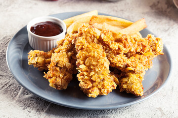 Chicken strips in cornflakes breadcrumb