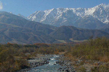 autumn landscape in the mountains of Japanese alps