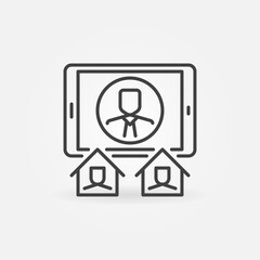 Tablet with Online Video Conference line icon. Work at Home vector concept sign in outline style