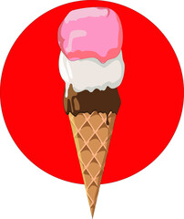 Pink delicious ice cream. Vector illustration
