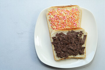 Open sweet sandwich. Typical Dutch food.